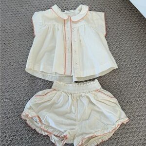 Cream Two-Piece Toddler Set with Pink Trim